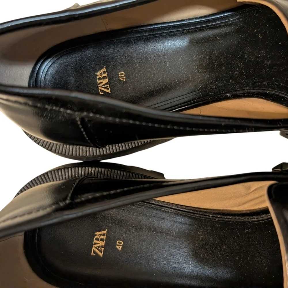 Zara Black Gold Loafers Chunky Treaded Sole